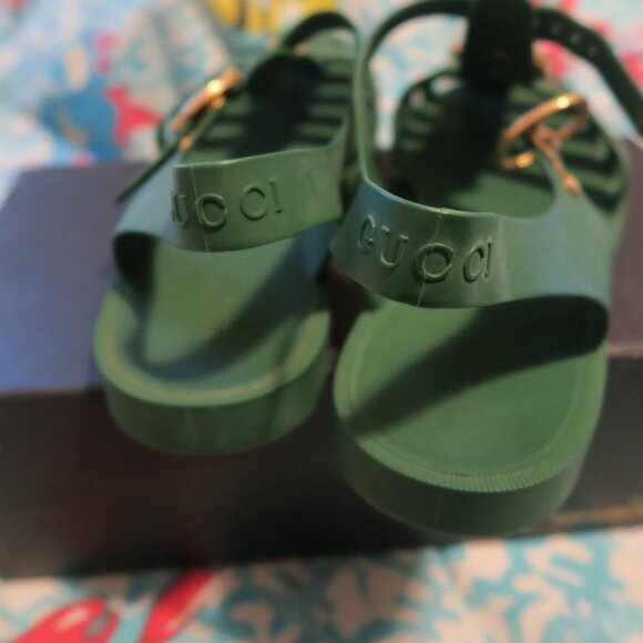 Gucci Double G Logo Rubber Fisherman Buckle Sandals Green Size 8 Mens Authentic main image 7